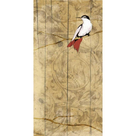 Bird on branch 2 White Modern Wood Framed Art Print by Grey, Jace