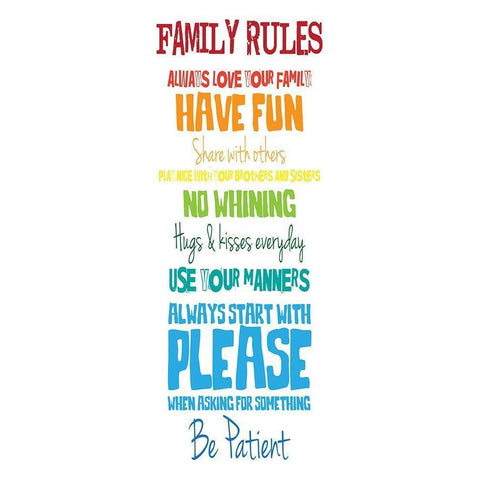 Family Rules Rainbow No Distress White Modern Wood Framed Art Print by Grey, Jace