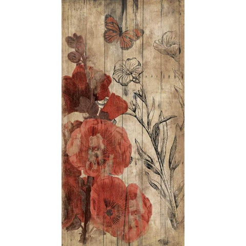 Wood Floral Red Black Modern Wood Framed Art Print with Double Matting by Grey, Jace