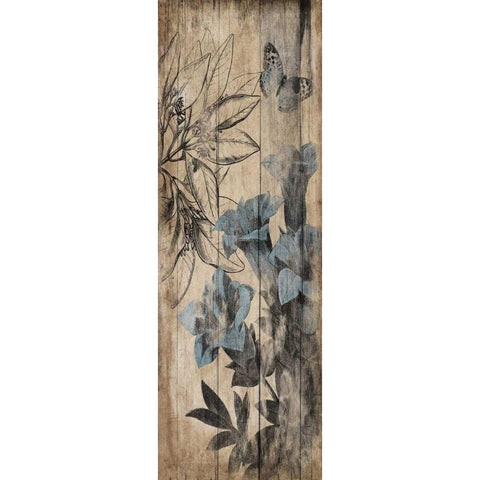 Wood Floral Blue 2 Black Modern Wood Framed Art Print with Double Matting by Grey, Jace