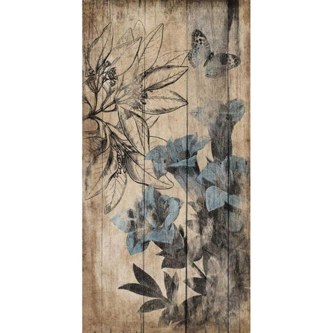 Wood Floral Blue 2 Gold Ornate Wood Framed Art Print with Double Matting by Grey, Jace