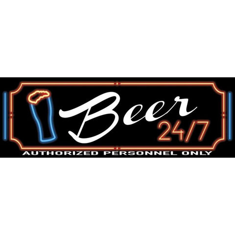 Neon Beer 24-7 Black Modern Wood Framed Art Print with Double Matting by Grey, Jace