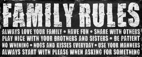 Family rules Black Ornate Wood Framed Art Print with Double Matting by Grey, Jace