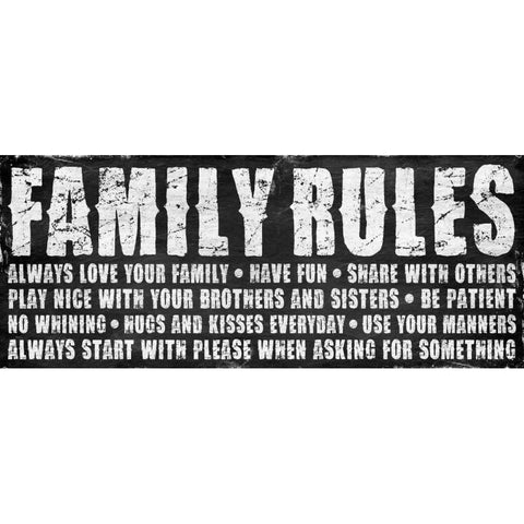 Family rules Black Modern Wood Framed Art Print with Double Matting by Grey, Jace