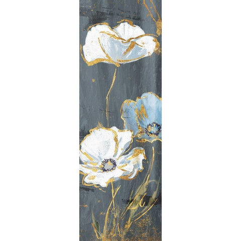 Three Flower Gold Accents Black Modern Wood Framed Art Print by Grey, Jace