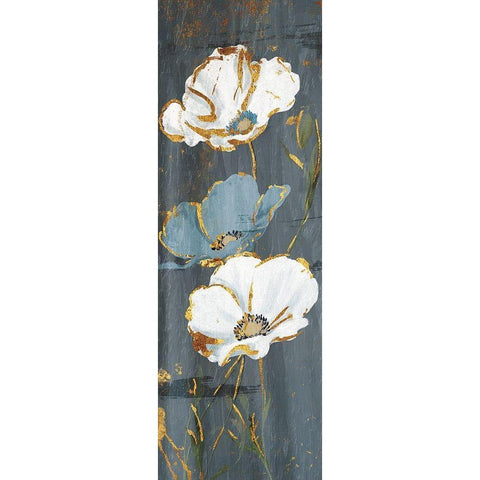 Three Flower Gold Accents Mate Black Modern Wood Framed Art Print with Double Matting by Grey, Jace