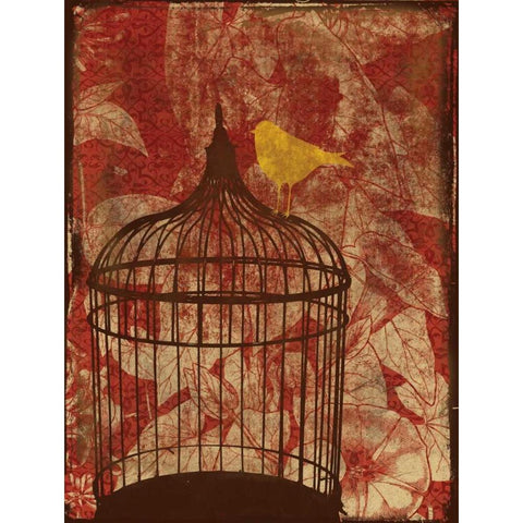 Birdcage on Red 2 White Modern Wood Framed Art Print by Grey, Jace