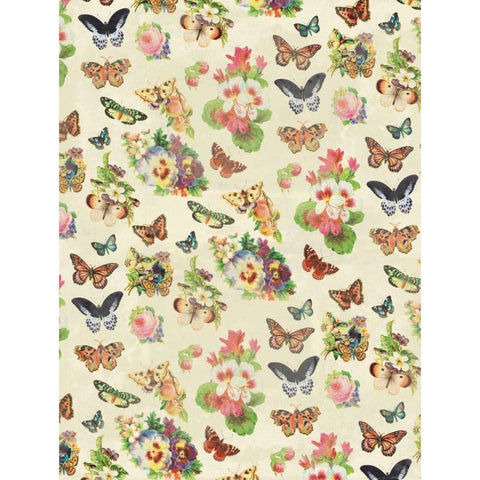 Butterflies and Flowers Gold Ornate Wood Framed Art Print with Double Matting by Grey, Jace