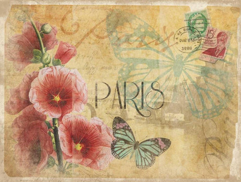 Paris Postcard 1 Black Ornate Wood Framed Art Print with Double Matting by Grey, Jace