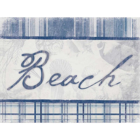 Beach in Navy Gold Ornate Wood Framed Art Print with Double Matting by Grey, Jace