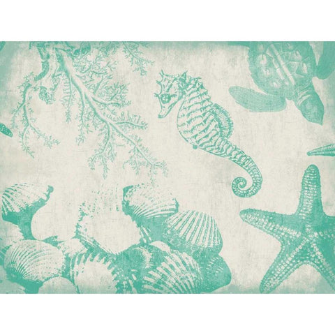 Sea Life in Teal 1 Gold Ornate Wood Framed Art Print with Double Matting by Grey, Jace