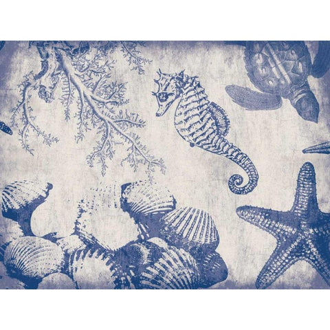 Sea Life in Navy 1 White Modern Wood Framed Art Print by Grey, Jace