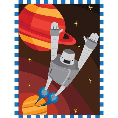 Robots Black Modern Wood Framed Art Print by Grey, Jace