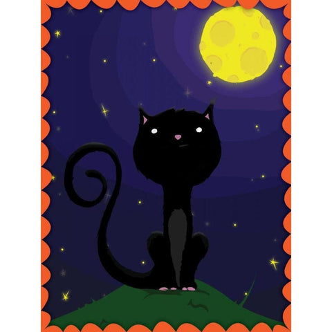 Halloween Cat Gold Ornate Wood Framed Art Print with Double Matting by Grey, Jace