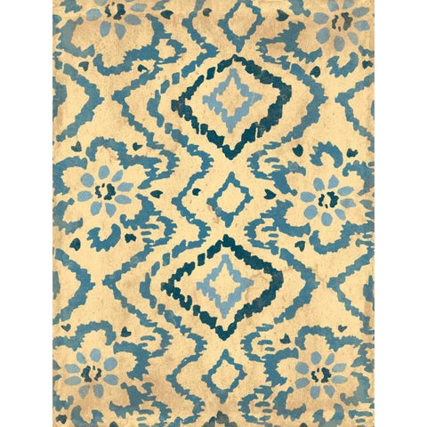 Blue Ikat Gold Ornate Wood Framed Art Print with Double Matting by Grey, Jace