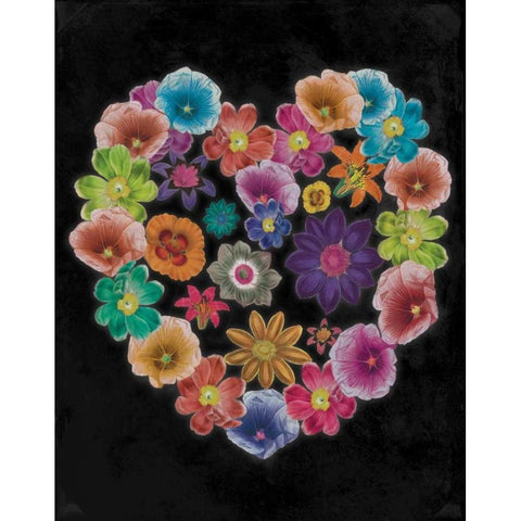 Floral Heart 3 Black Modern Wood Framed Art Print by Grey, Jace