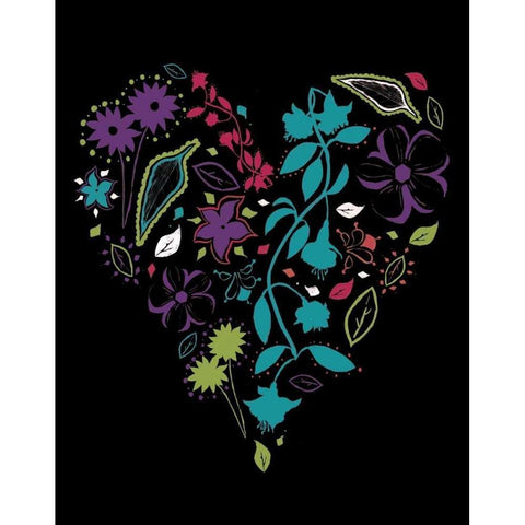 Floral Heart 4 Black Modern Wood Framed Art Print with Double Matting by Grey, Jace