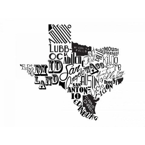 Texas Black White Modern Wood Framed Art Print by Grey, Jace