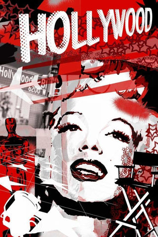 Marilyn Red Hollywood White Modern Wood Framed Art Print with Double Matting by Grey, Jace