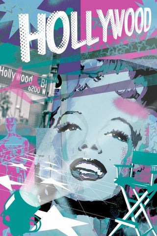 Marilyn Blue Hollywood White Modern Wood Framed Art Print with Double Matting by Grey, Jace