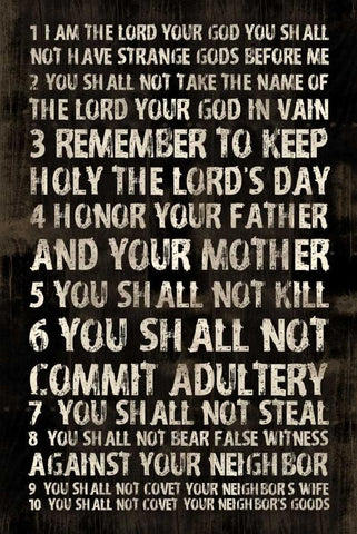 Full 10 Commandments Black Ornate Wood Framed Art Print with Double Matting by Grey, Jace