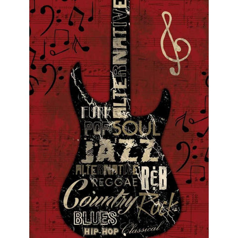 Music Notes Red Black Modern Wood Framed Art Print by Grey, Jace