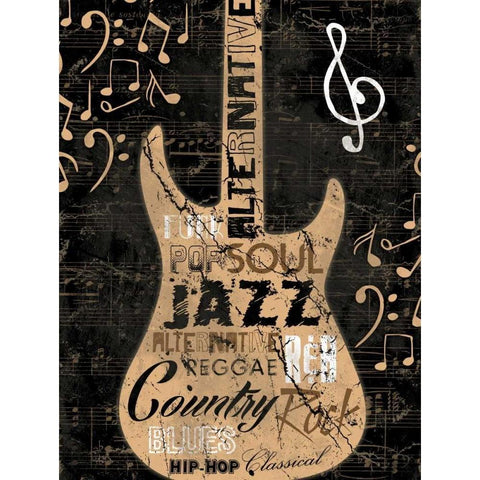 Music Notes black Black Modern Wood Framed Art Print by Grey, Jace