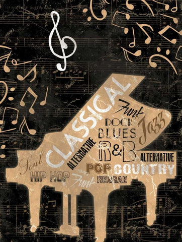 Music Notes Black Mate Black Ornate Wood Framed Art Print with Double Matting by Grey, Jace