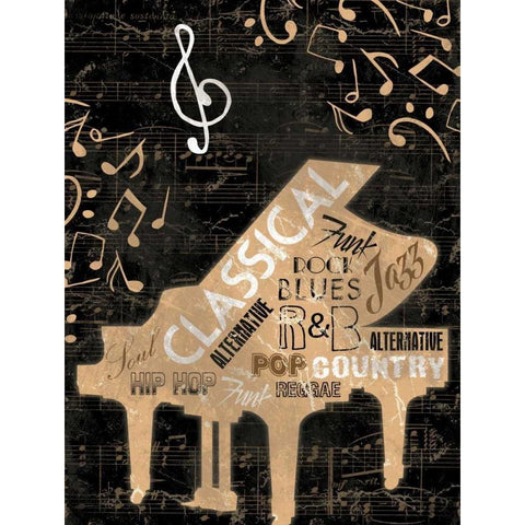 Music Notes Black Mate Gold Ornate Wood Framed Art Print with Double Matting by Grey, Jace