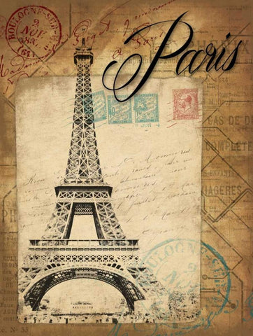 Paris Postal Black Ornate Wood Framed Art Print with Double Matting by Grey, Jace