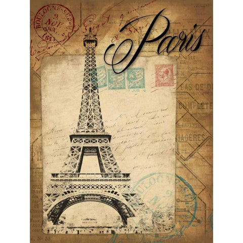 Paris Postal Black Modern Wood Framed Art Print with Double Matting by Grey, Jace