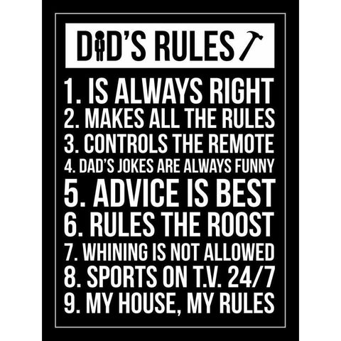 Dads Rules Invert Black Modern Wood Framed Art Print with Double Matting by Grey, Jace