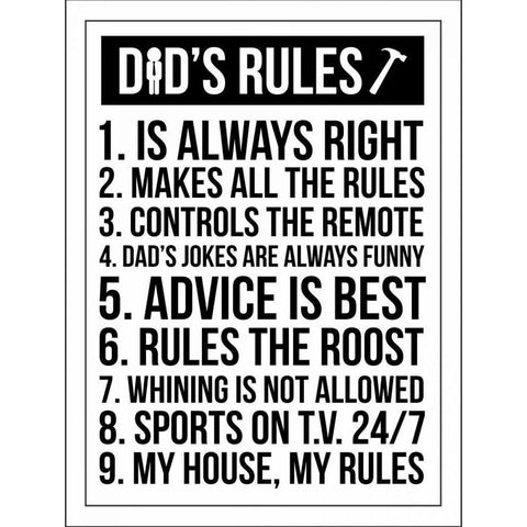 Dads Rules White Modern Wood Framed Art Print by Grey, Jace