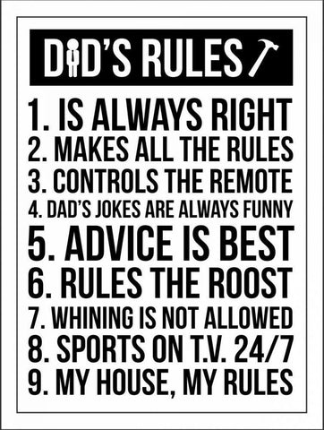 Dads Rules White Modern Wood Framed Art Print with Double Matting by Grey, Jace