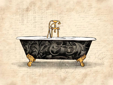 Cream Bath 1 Black Ornate Wood Framed Art Print with Double Matting by Grey, Jace