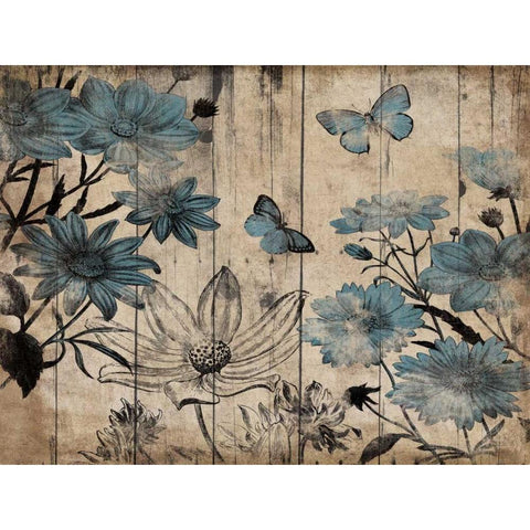 Blue Floral Wood Gold Ornate Wood Framed Art Print with Double Matting by Grey, Jace