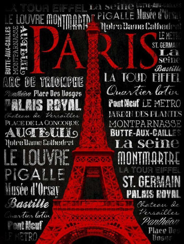 Paris Type RED White Modern Wood Framed Art Print with Double Matting by Grey, Jace