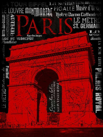 Paris Type 2 RED White Modern Wood Framed Art Print with Double Matting by Grey, Jace