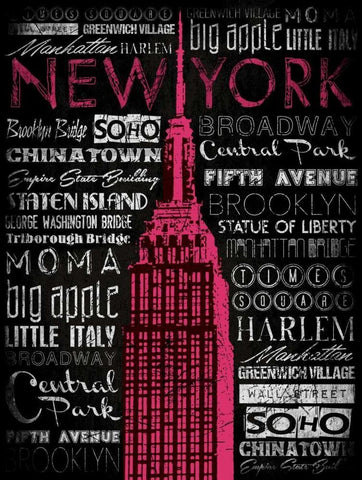 NY Type Black Ornate Wood Framed Art Print with Double Matting by Grey, Jace