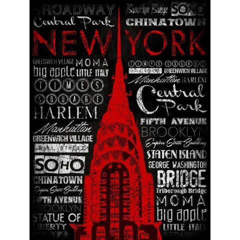 NY Type 2 RED Gold Ornate Wood Framed Art Print with Double Matting by Grey, Jace