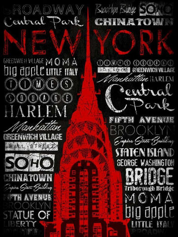 NY Type 2 RED Black Ornate Wood Framed Art Print with Double Matting by Grey, Jace