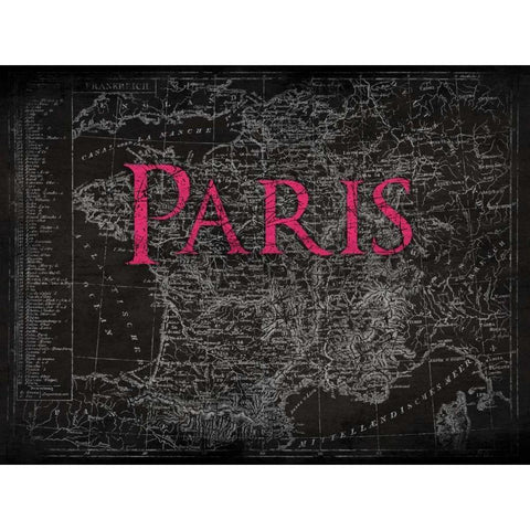 Paris Map Type Gold Ornate Wood Framed Art Print with Double Matting by Grey, Jace