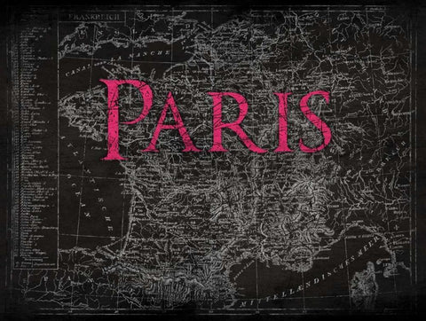 Paris Map Type Black Ornate Wood Framed Art Print with Double Matting by Grey, Jace