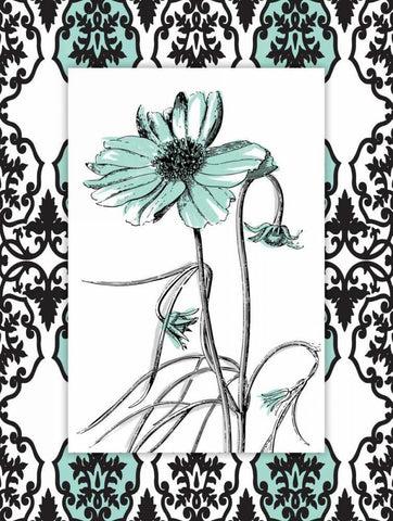 Simple floral teal Black Ornate Wood Framed Art Print with Double Matting by Grey, Jace