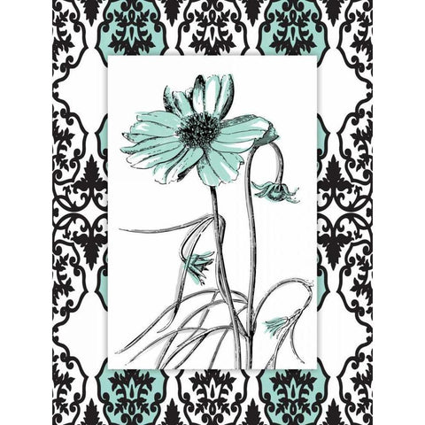 Simple floral teal Black Modern Wood Framed Art Print with Double Matting by Grey, Jace