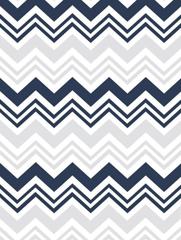 Blue Grey chevron White Modern Wood Framed Art Print with Double Matting by Grey, Jace