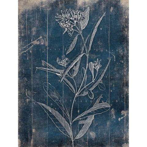 Wood Floral Blues Black Modern Wood Framed Art Print with Double Matting by Grey, Jace