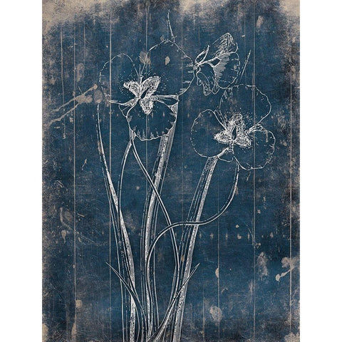 Wood Floral Blues Mate Gold Ornate Wood Framed Art Print with Double Matting by Grey, Jace