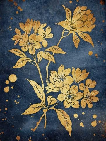 Floral Golden Blues Black Ornate Wood Framed Art Print with Double Matting by Grey, Jace