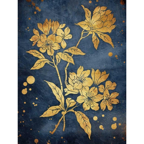 Floral Golden Blues Black Modern Wood Framed Art Print by Grey, Jace
